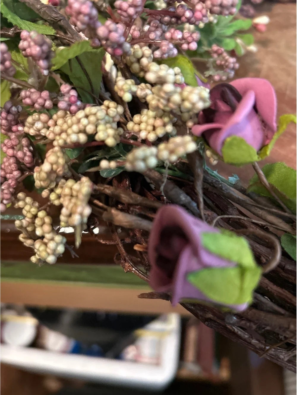 Handcrafted Floral Grapevine Wreath with Pink and Cream Accents